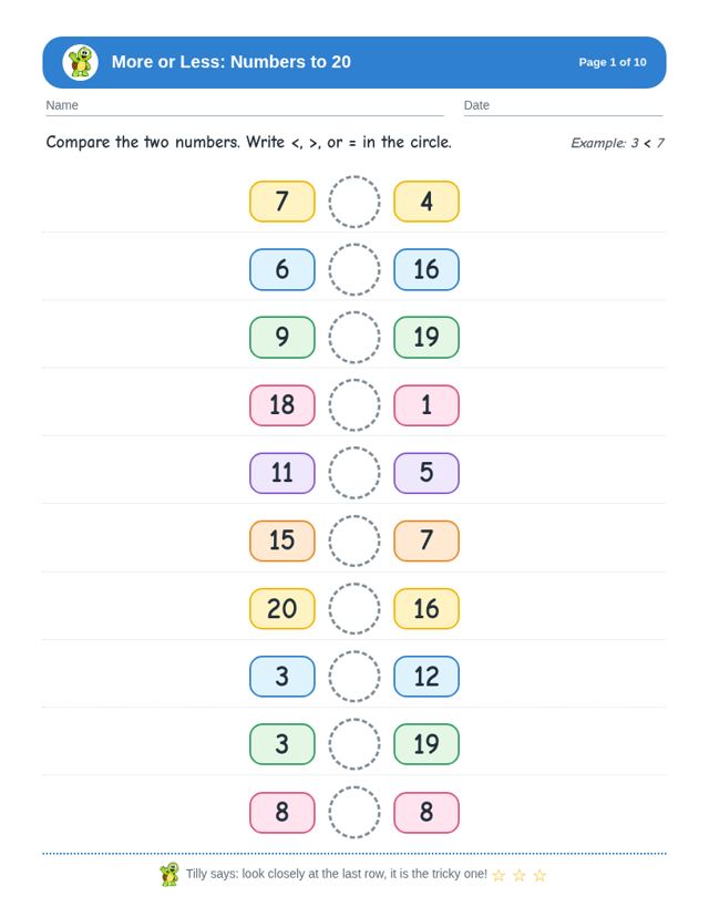Free sample page from More or Less: Numbers to 20