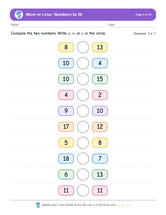 More or Less: Numbers to 20: sample page 3