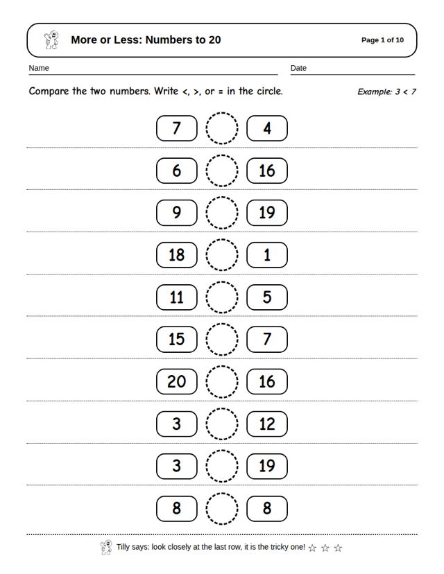 More or Less: Numbers to 20: sample page 4