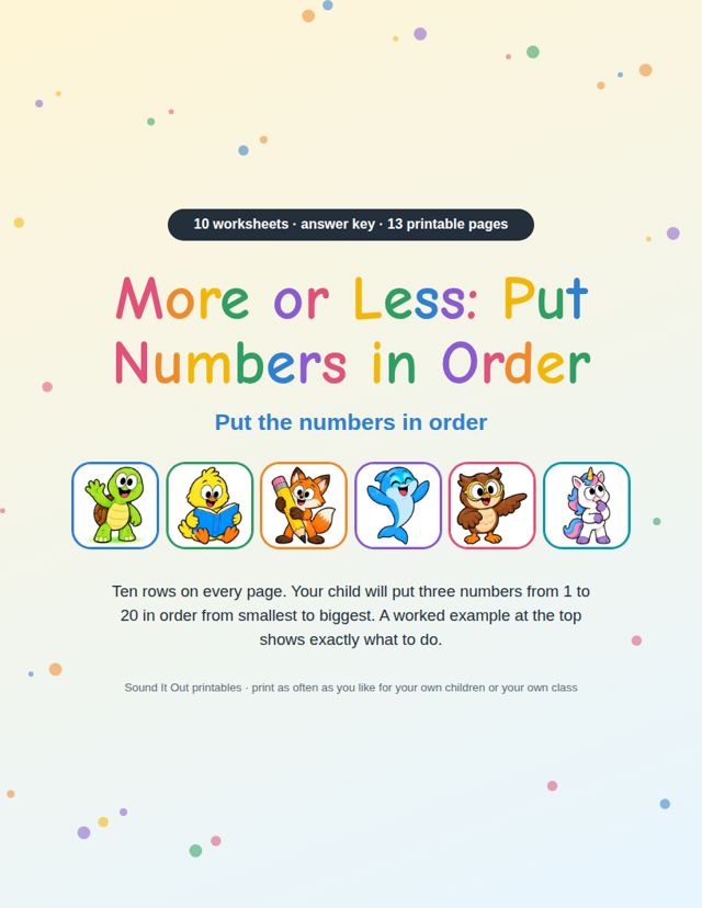 More or Less: Put Numbers in Order: sample page 1