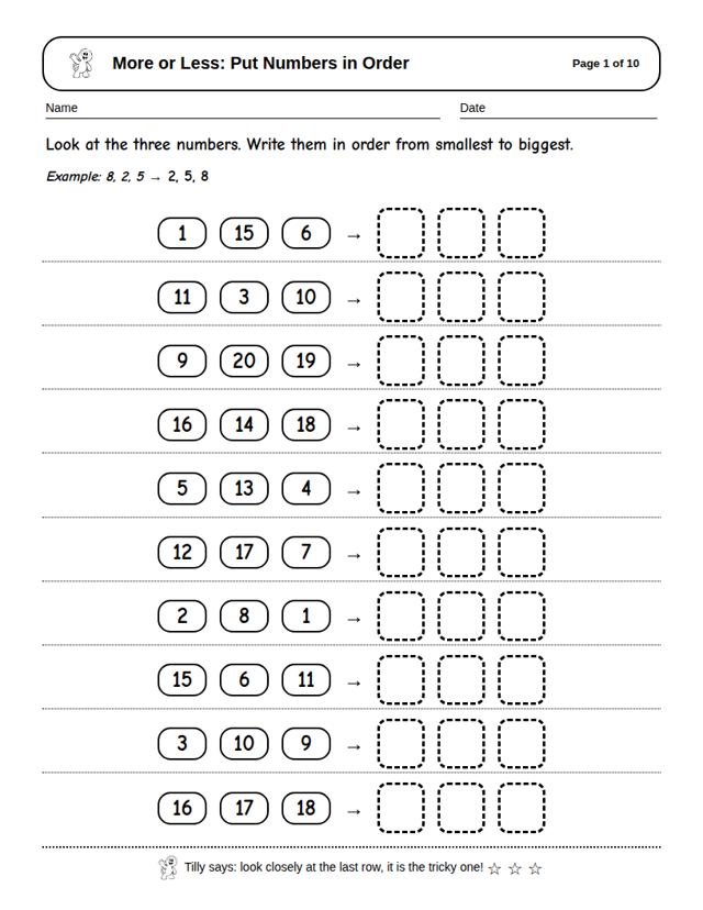 More or Less: Put Numbers in Order: sample page 4
