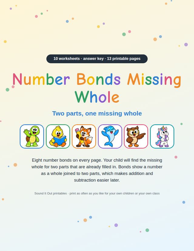 Number Bonds Missing Whole: sample page 1