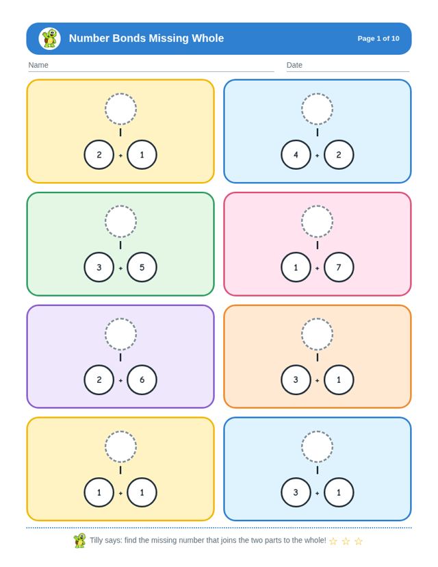 Sample page from Number Bonds Missing Whole