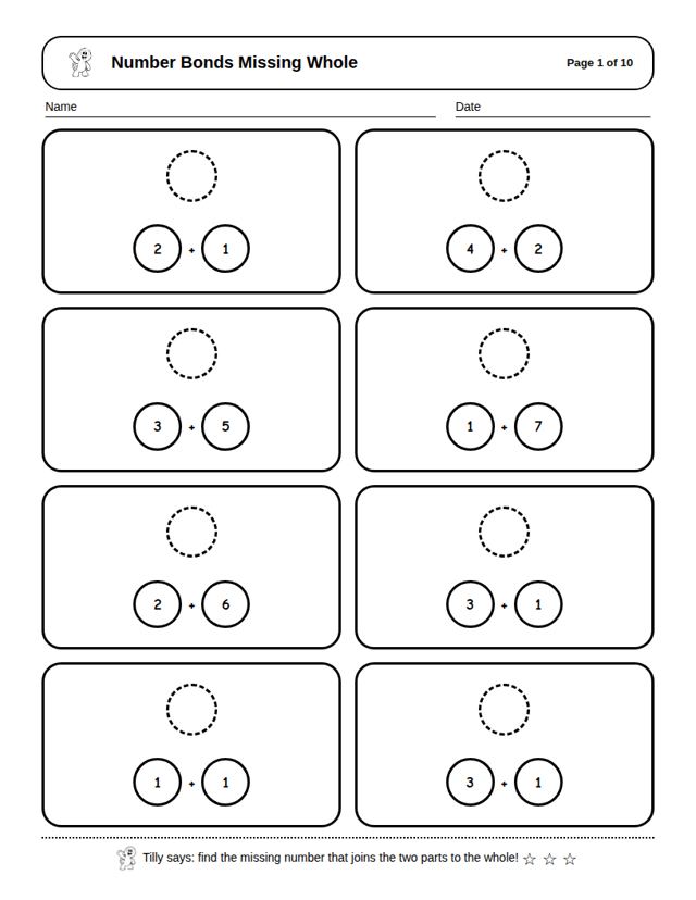 Number Bonds Missing Whole: sample page 4