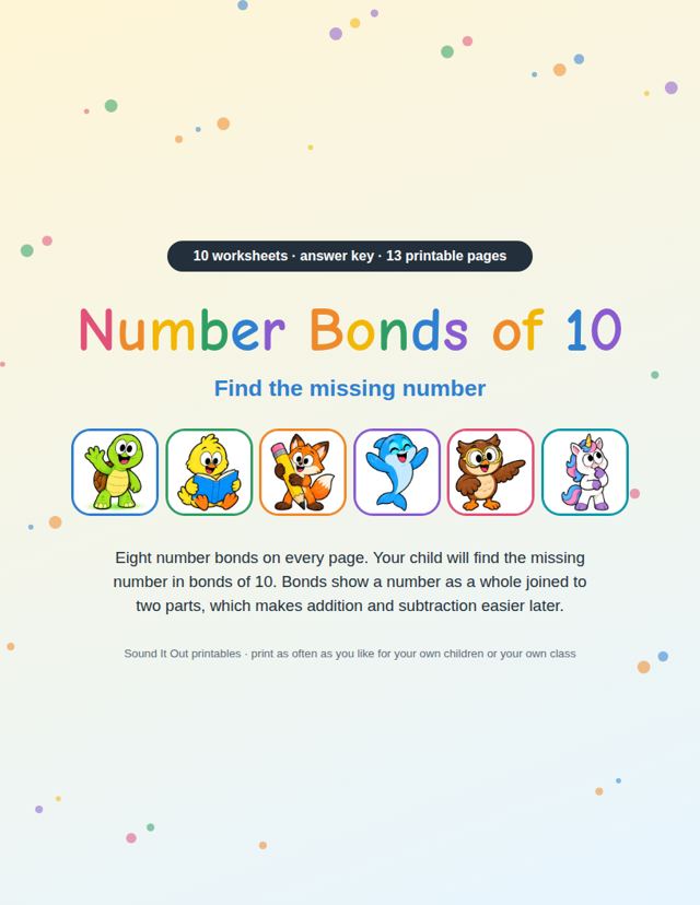 Number Bonds of 10: sample page 1