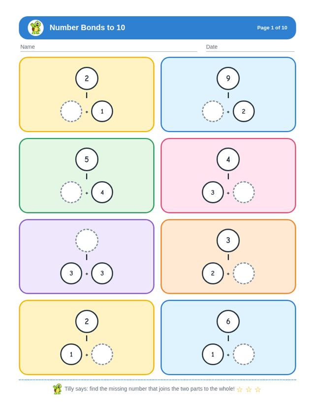 Sample page from Number Bonds to 10