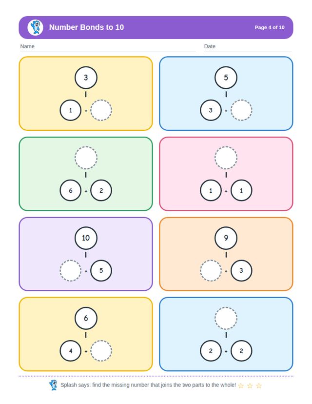 Number Bonds to 10: sample page 3