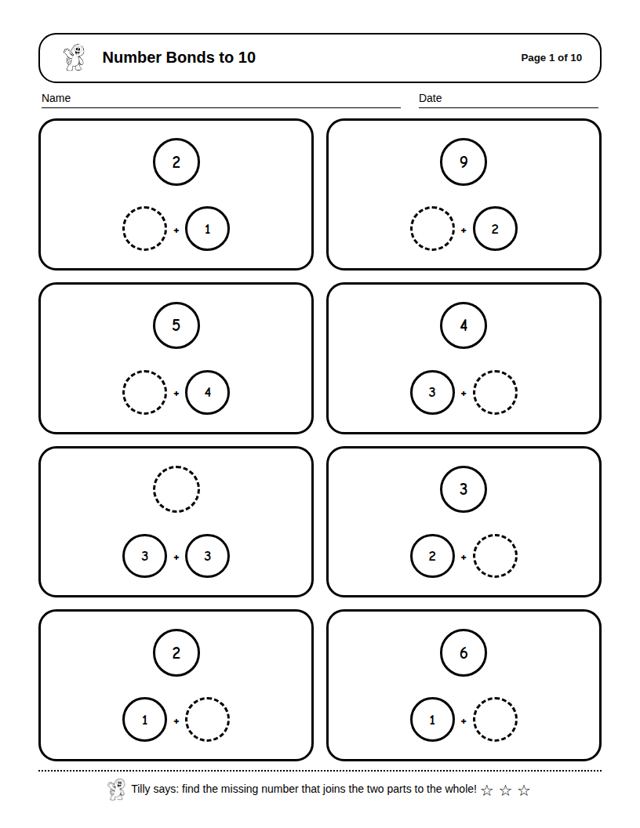 Number Bonds to 10: sample page 4