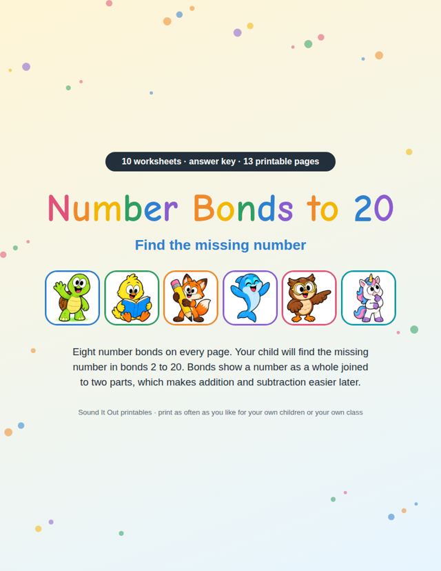 Number Bonds to 20: sample page 1