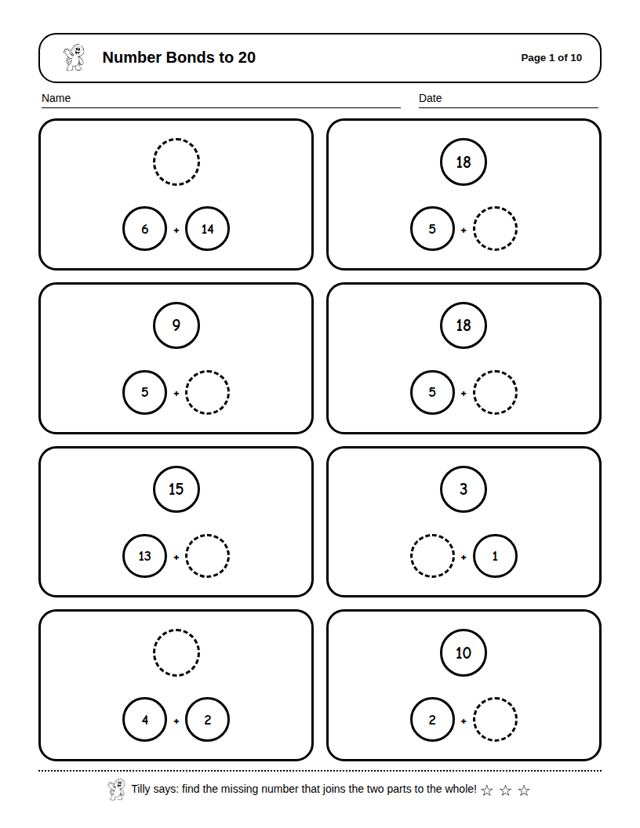 Number Bonds to 20: sample page 4