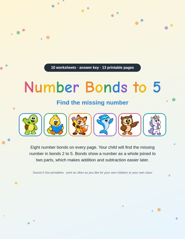Number Bonds to 5: sample page 1