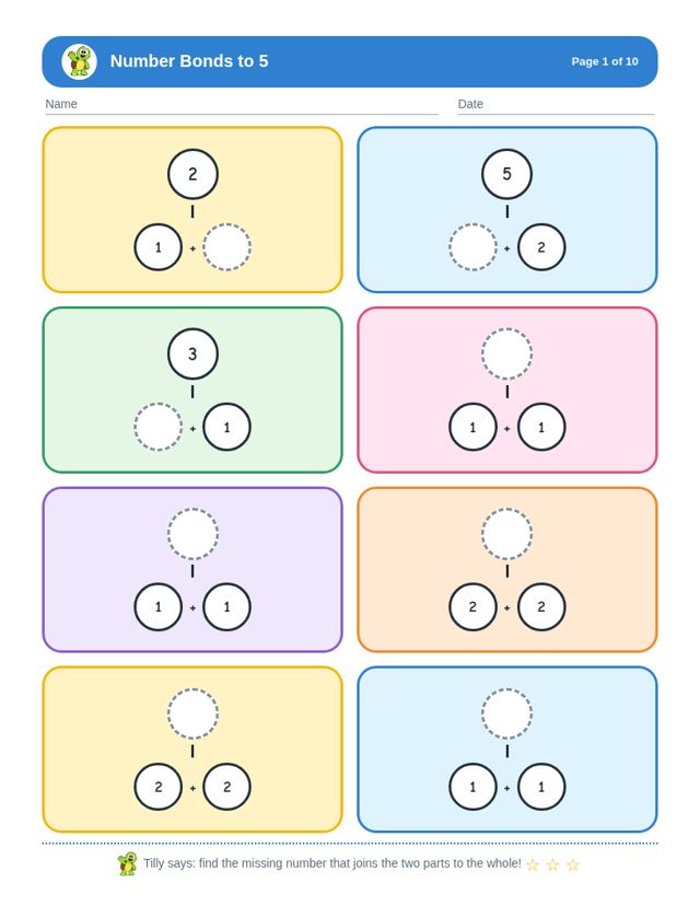 Sample page from Number Bonds to 5