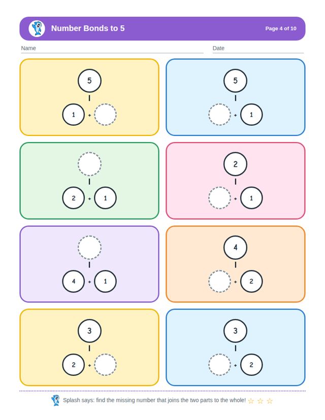 Number Bonds to 5: sample page 3