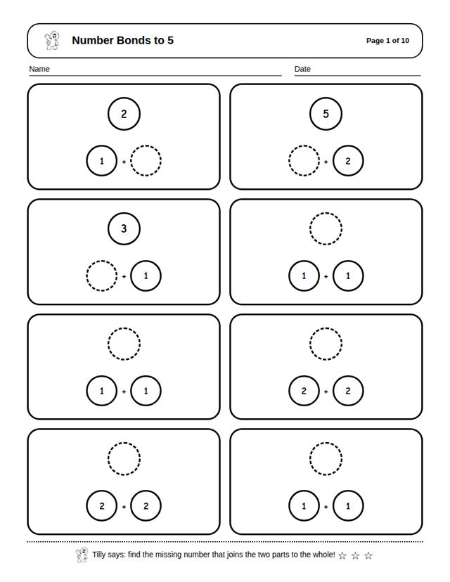 Number Bonds to 5: sample page 4