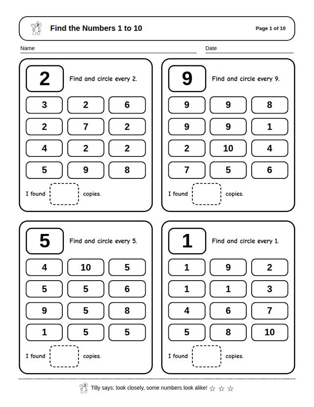 Find the Numbers 1 to 10: sample page 4