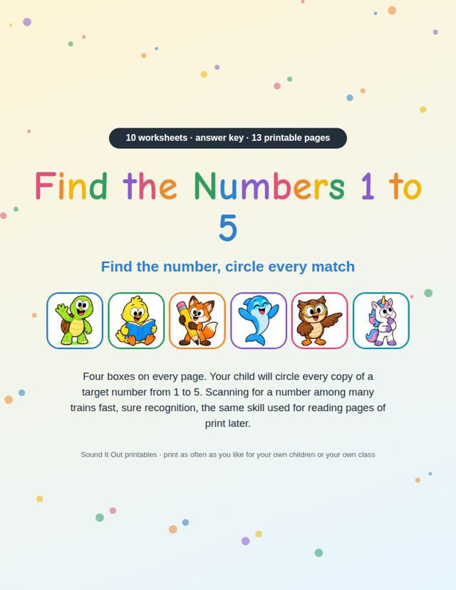 Find the Numbers 1 to 5: sample page 1