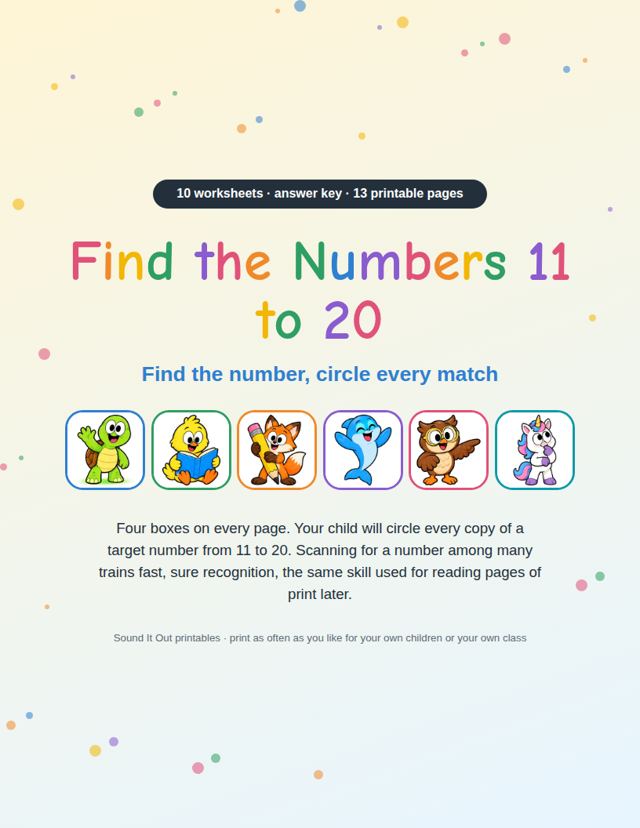 Find the Numbers 11 to 20: sample page 1