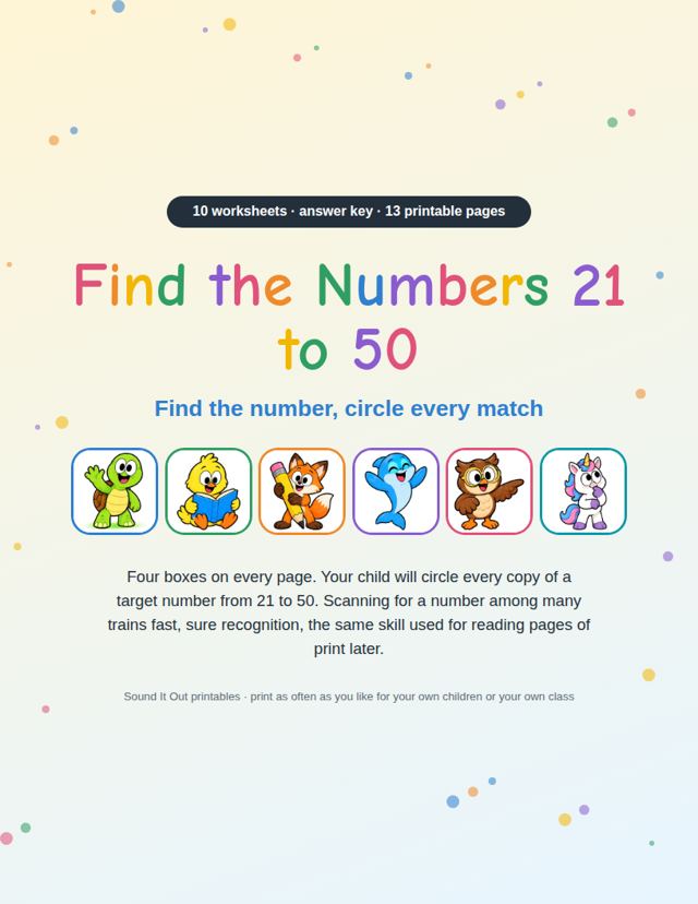 Find the Numbers 21 to 50: sample page 1