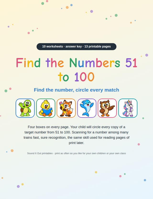 Find the Numbers 51 to 100: sample page 1