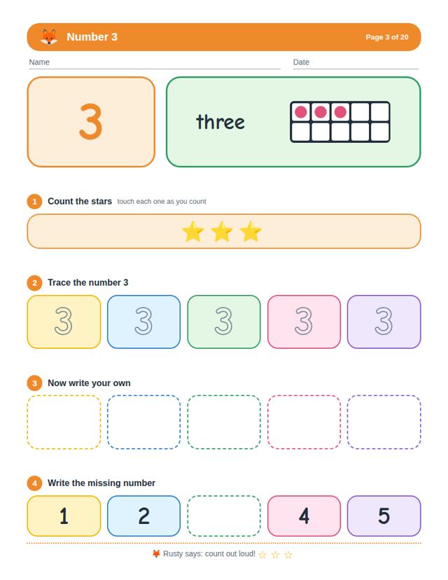 Free sample page from Numbers 1 to 20