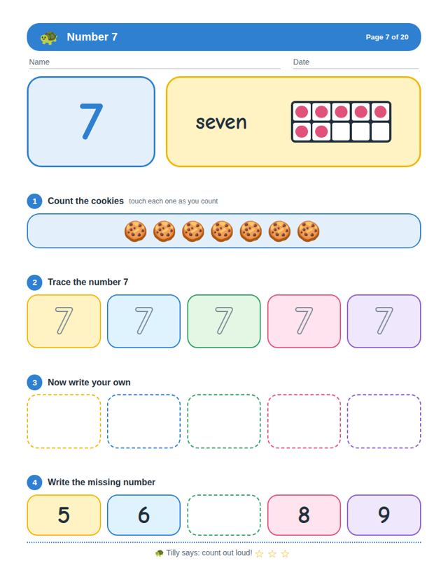 Numbers 1 to 20: sample page 3
