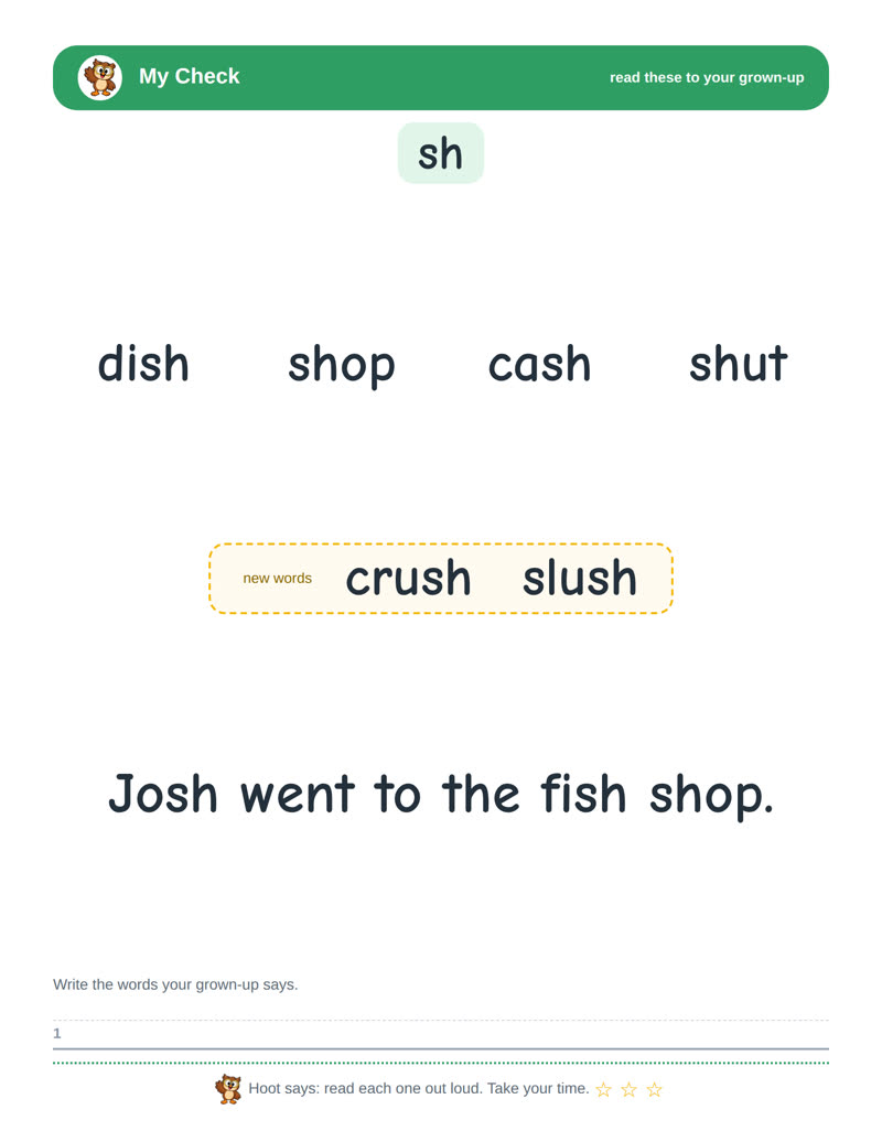 A check at the end of a step: the child’s page