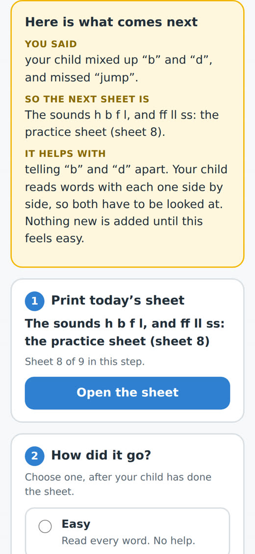 The family page on a phone: the three-line answer