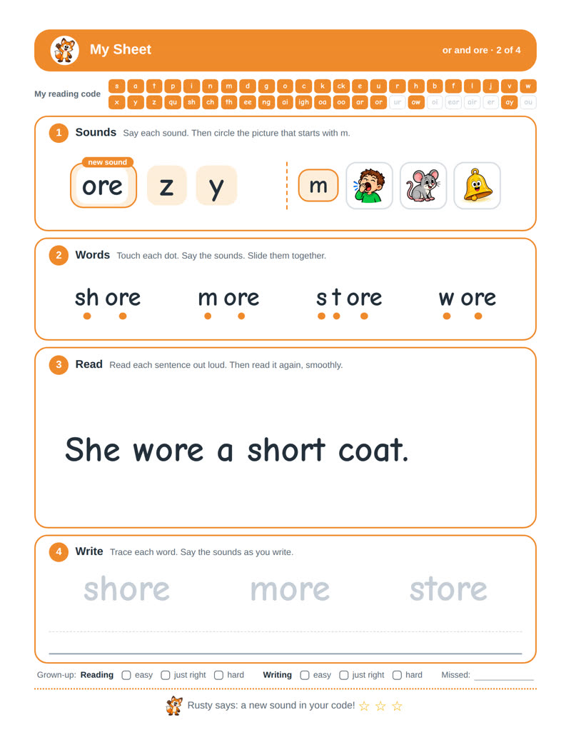 A real sheet: or and ore