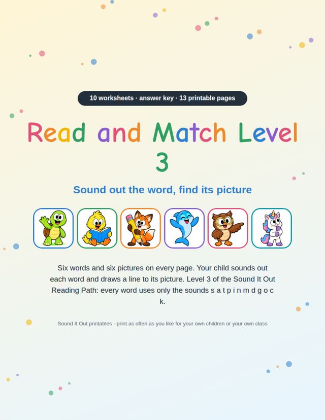 Read and Match Level 3: sample page 1
