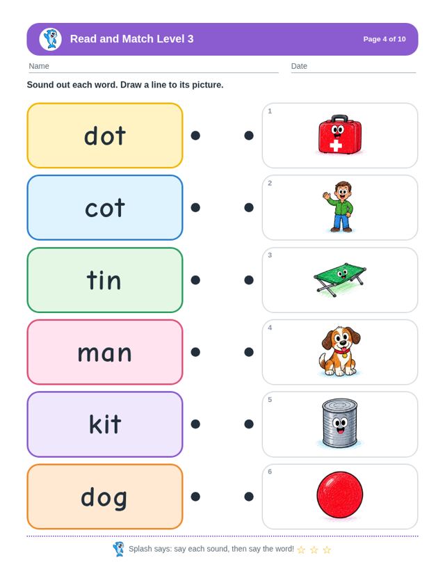 Read and Match Level 3: sample page 3