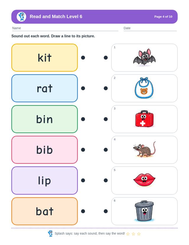 Read and Match Level 6: sample page 3