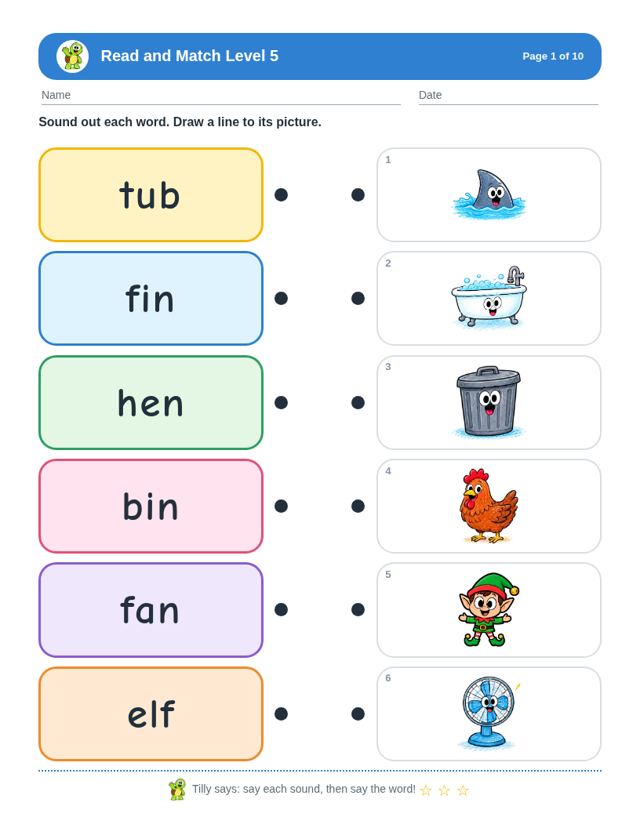 Read and Match Level Bundle: sample page 3