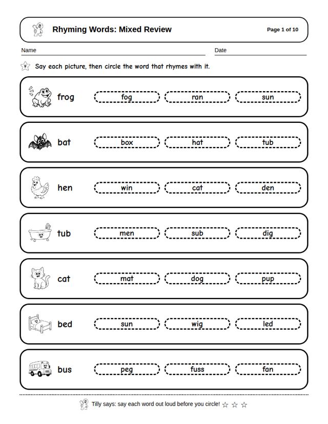 Rhyming Words: Mixed Review: sample page 4
