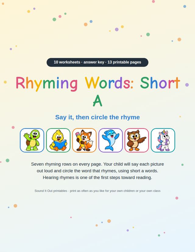 Rhyming Words: Short A: sample page 1