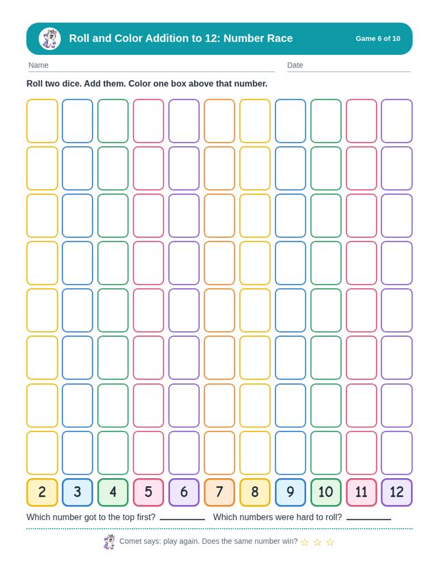 Roll and Color Addition to 12: sample page 3
