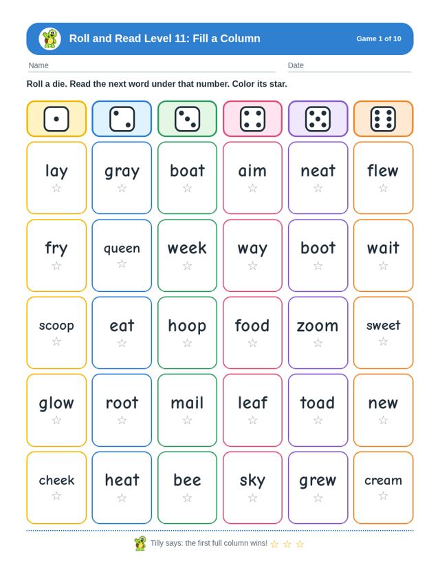 Roll and Read Level 11 sample page