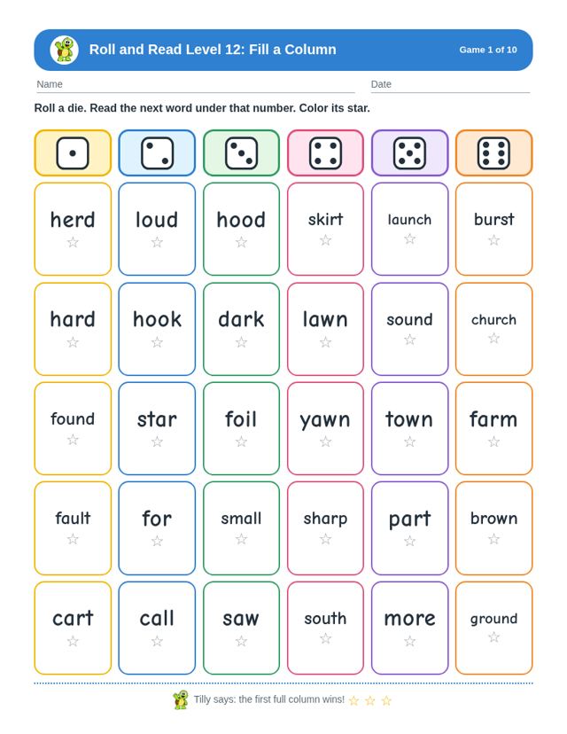 Roll and Read Level 12 sample page