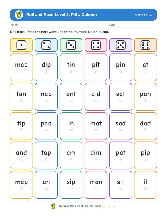 Sample page from Roll and Read Level 2