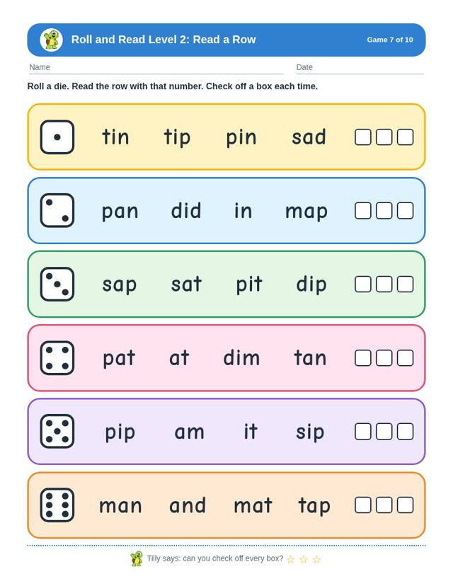 Roll and Read Level 2: sample page 3