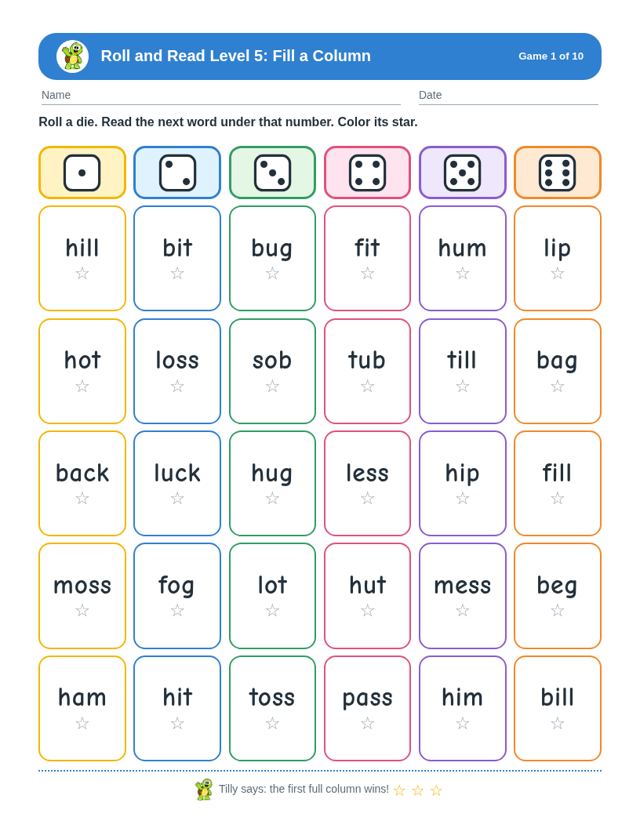 Sample page from Roll and Read Level 5