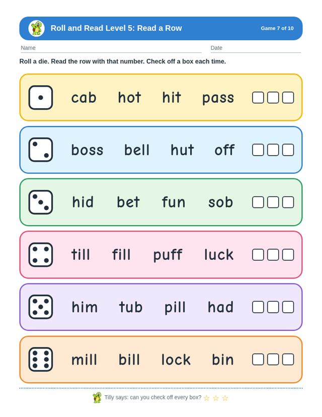 Roll and Read Level 5 free sample page