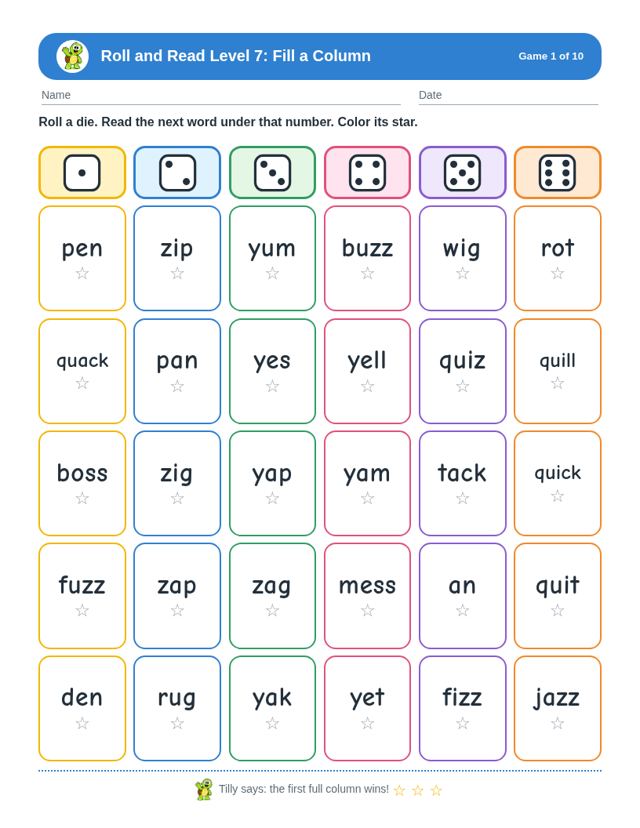 Sample page from Roll and Read Level 7