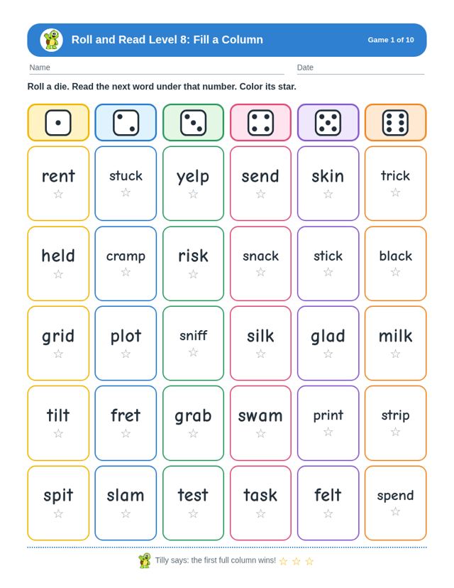 Sample page from Roll and Read Level 8
