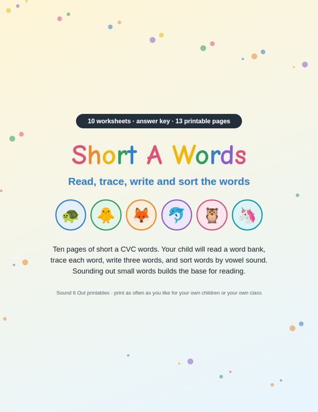 Short A Words: sample page 1