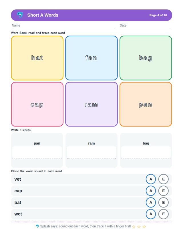 Short A Words: sample page 3