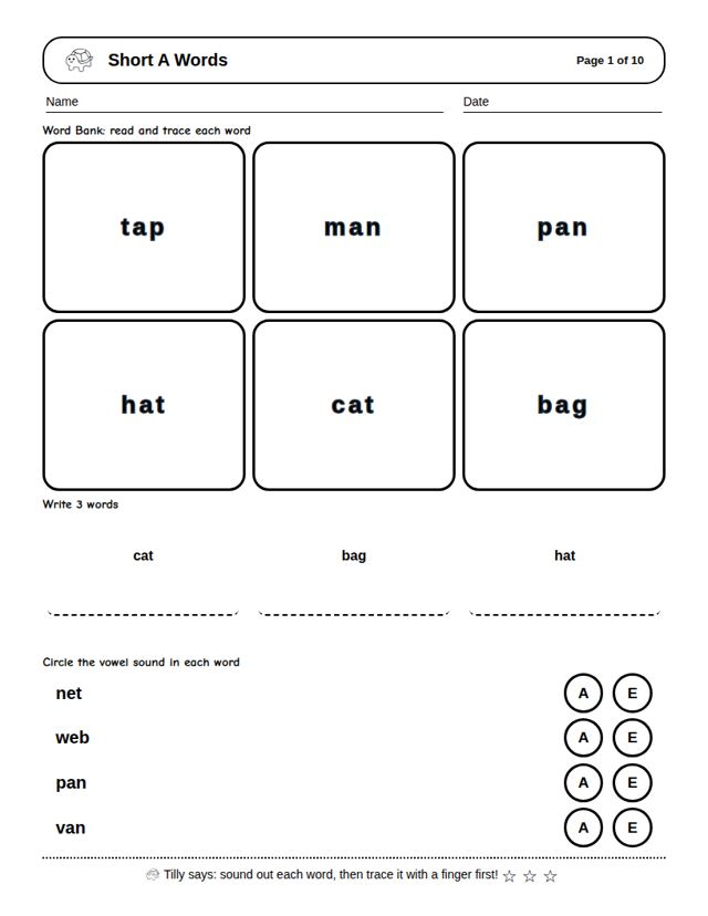 Short A Words: sample page 4