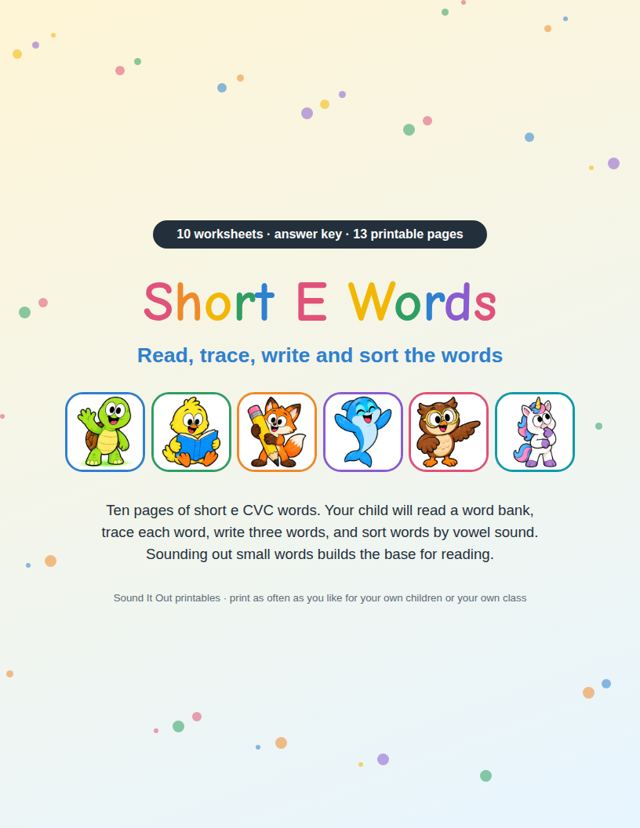 Short E Words: sample page 1