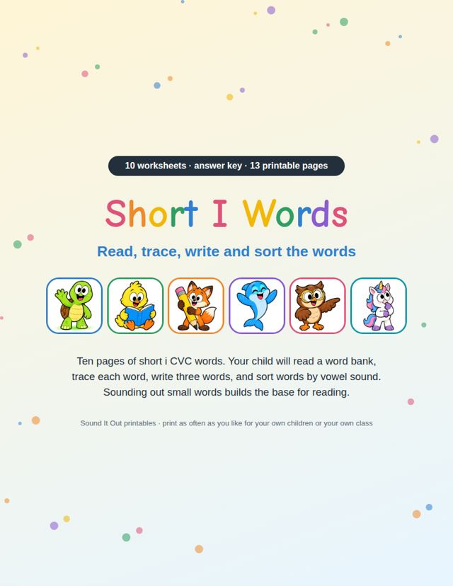 Short I Words: sample page 1