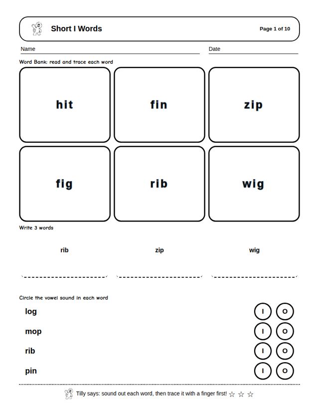 Short I Words: sample page 4