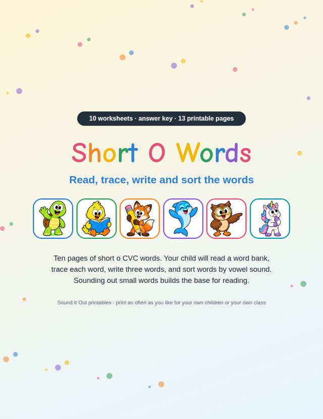 Short O Words: sample page 1